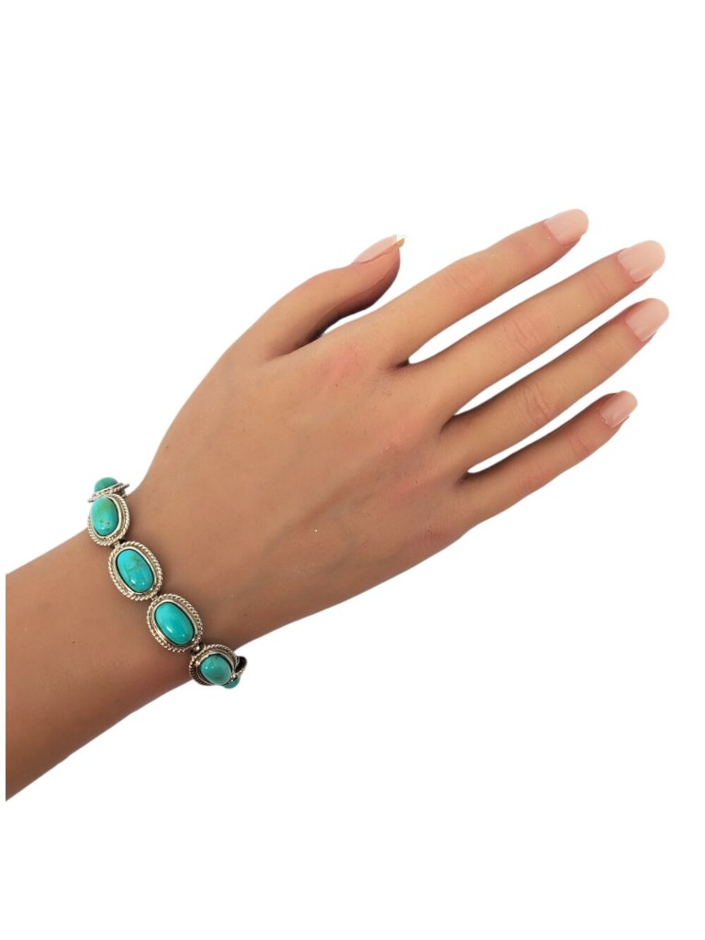 Sterling Silver Turquoise Oval Link Bracelet #24640 - Picture 3 of 10